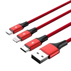 Кабель Unitek USB-USB-C/microUSB/Lightning, 1,2 м красный, C4049RD цена и информация | Кабели для телефонов | pigu.lt