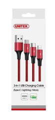 Кабель Unitek USB-USB-C/microUSB/Lightning, 1,2 м красный, C4049RD цена и информация | Кабели для телефонов | pigu.lt