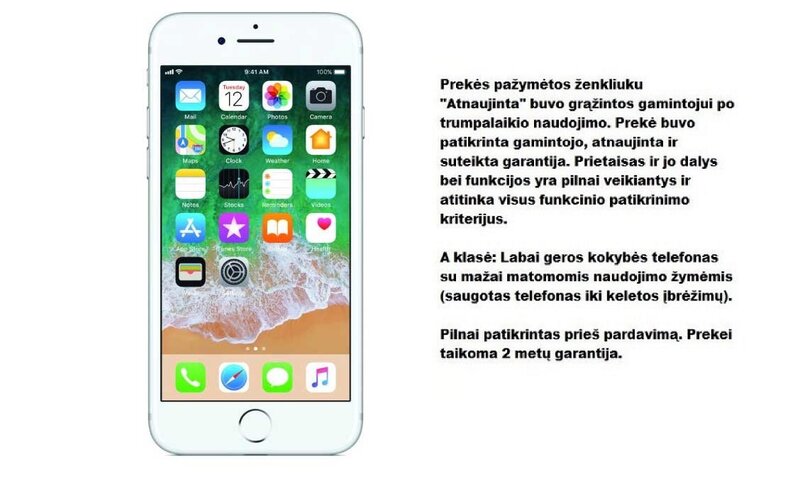 Apple Iphone 7 32 GB, Sidabrinė (Atnaujinta) A-klasė kaina ir informacija | Mobilieji telefonai | pigu.lt