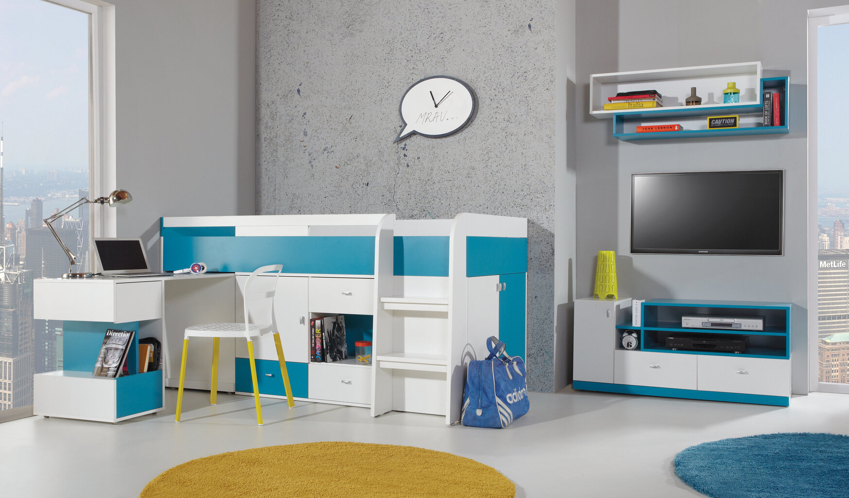 Lova Mobi 18, 90x200 cm, balta/mėlyna kaina ir informacija | Vaikiškos lovos | pigu.lt