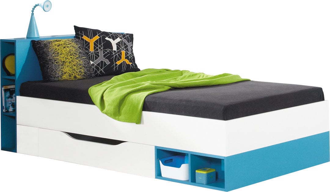 Lova Mobi 18, 90x200 cm, balta/mėlyna kaina ir informacija | Vaikiškos lovos | pigu.lt