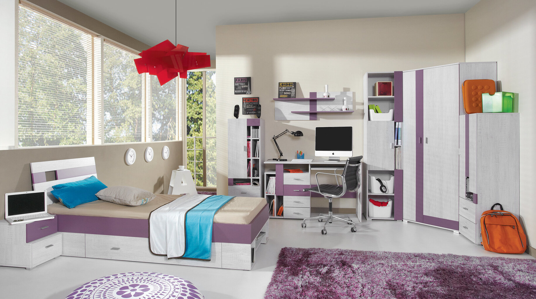 Lova Next 18, 200x120 cm, balta/violetinė kaina ir informacija | Vaikiškos lovos | pigu.lt