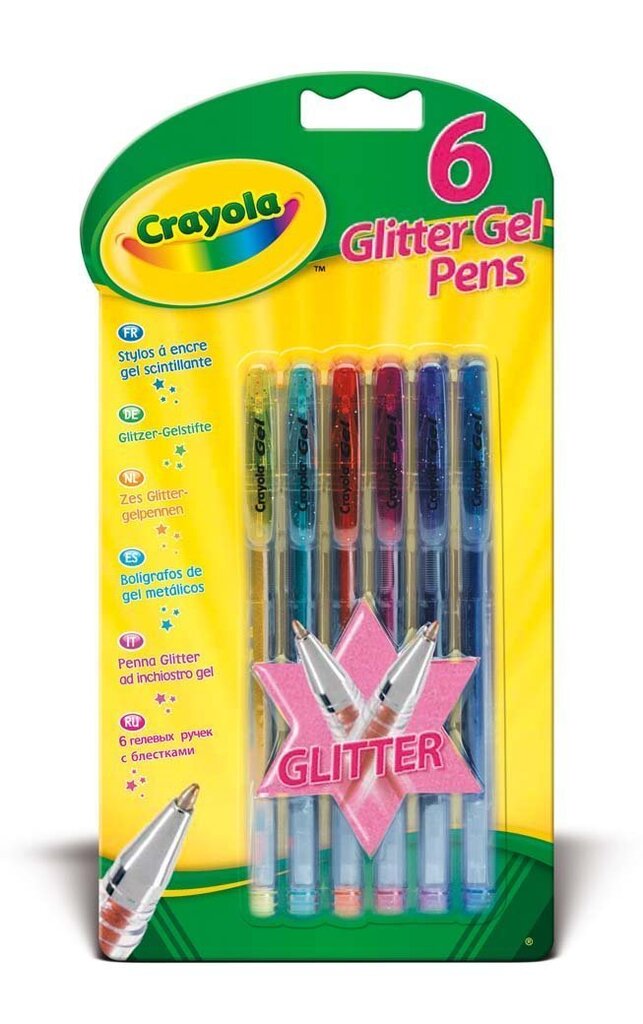 Blizgantys geliniai tušinukai Crayola, 6 spalvos kaina ir informacija | Rašymo priemonės | pigu.lt