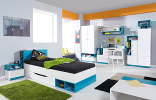 Vaiko kambario baldų komplektas Mobi C, baltas/mėlynas kaina ir informacija | Vaiko kambario baldų komplektai | pigu.lt