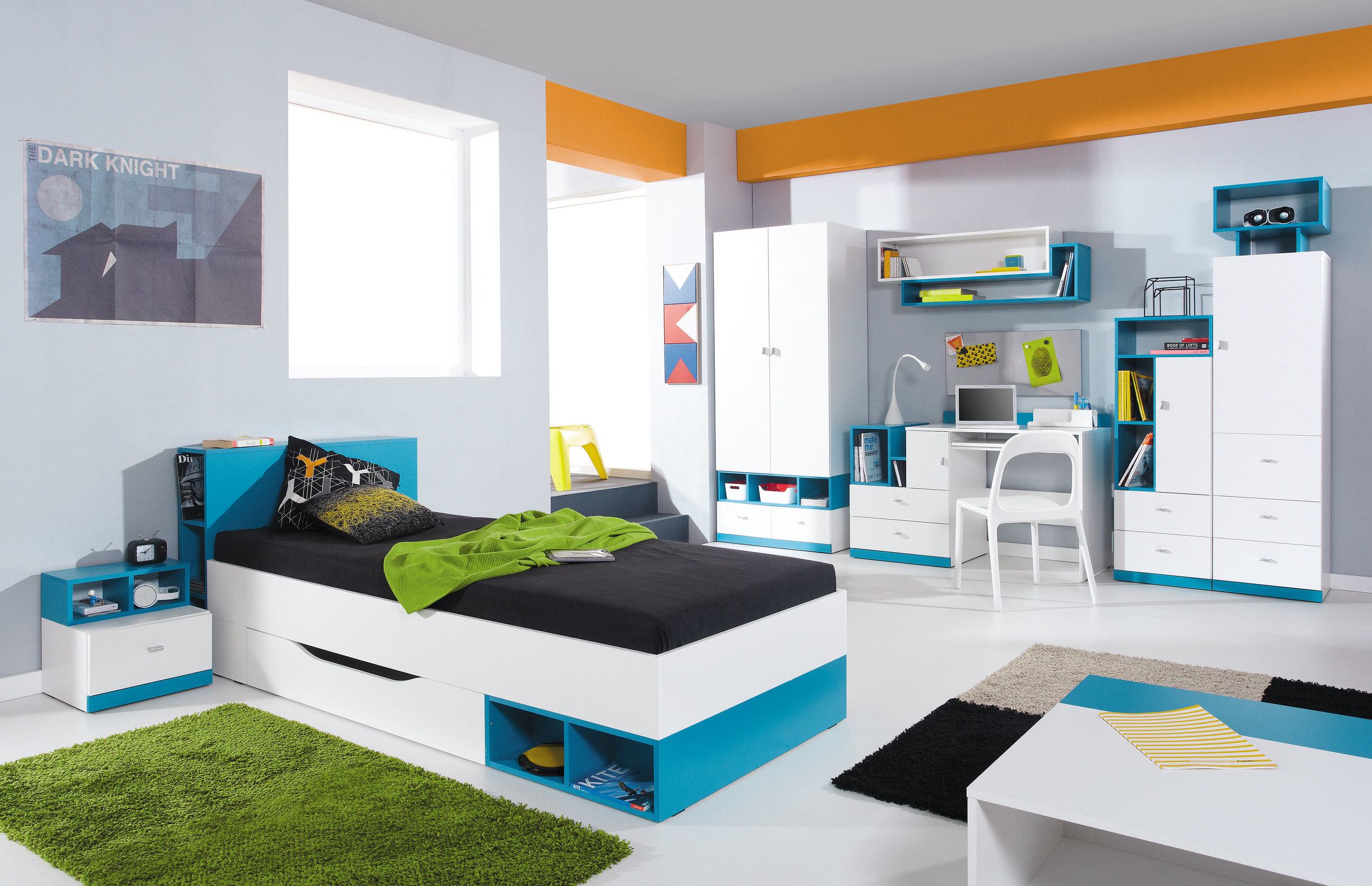 Vaiko kambario baldų komplektas Mobi C, baltas/mėlynas kaina | pigu.lt