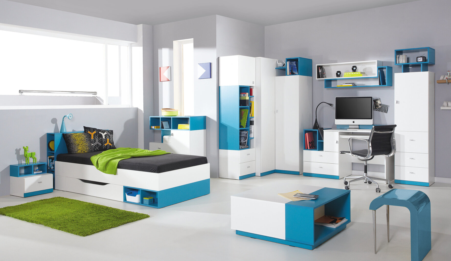 Dviaukštė lova Mobi 19, 200x90 cm, balta/mėlyna цена и информация | Vaikiškos lovos | pigu.lt