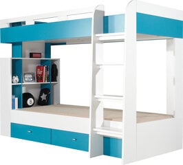 Dviaukštė lova Mobi 19, 200x90 cm, balta/mėlyna kaina ir informacija | Meblar Vaiko kambario baldai | pigu.lt