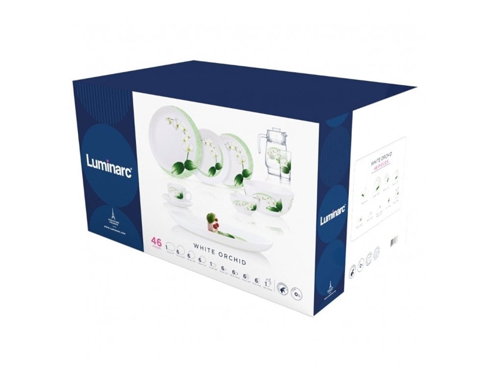 Luminarc Diwali White Orchid pietų servizas, 46 dalių kaina ir informacija | Indai, lėkštės, pietų servizai | pigu.lt