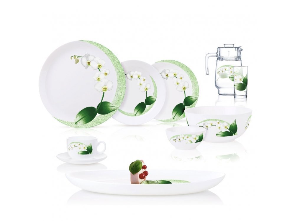 Luminarc Diwali White Orchid pietų servizas, 46 dalių kaina ir informacija | Indai, lėkštės, pietų servizai | pigu.lt