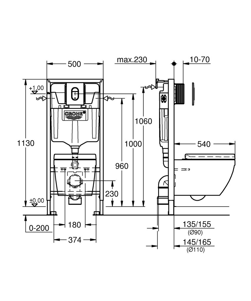 Potinkinio rėmo ir pakabinamo WC komplektas Grohe Euro Ceramic Solido 5in1, 39536000 цена и информация | Klozetai | pigu.lt