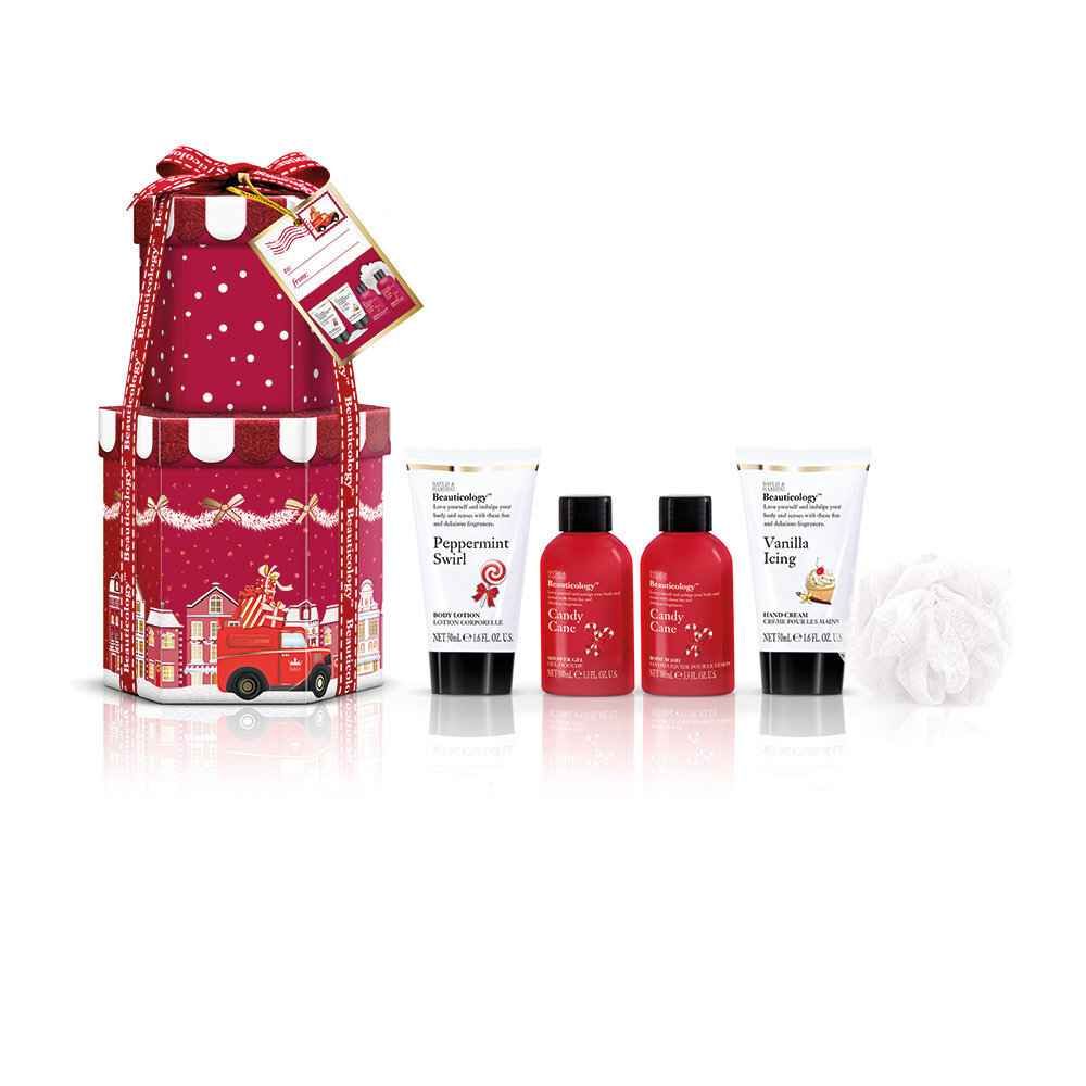 Rinkinys Baylis & Harding Beauticology Special Delivery Red Mini moterims: prausiklis kūnui 100 ml + dušo želė 100 ml + losjonas kūnui 50 ml + kremas rankoms 50 ml + putojantys vonios kristalai 25 g + kempinė 1 vnt. kaina ir informacija | Kūno kremai, losjonai | pigu.lt