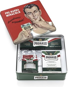 Vintažinis skutimosi rinkinys vyrams Proraso Gino: kremas prieš skutimąsi, 100 ml + skutimosi kremas, 150 ml + balzamas po skutimosi, 100 ml kaina ir informacija | Skutimosi priemonės ir kosmetika | pigu.lt
