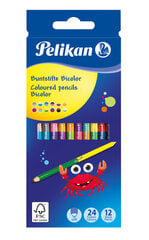 Pelikan Карандаши цветные, Bicolor, двусторонние, 24 цвета 12 шт цена и информация | Принадлежности для рисования, лепки | pigu.lt