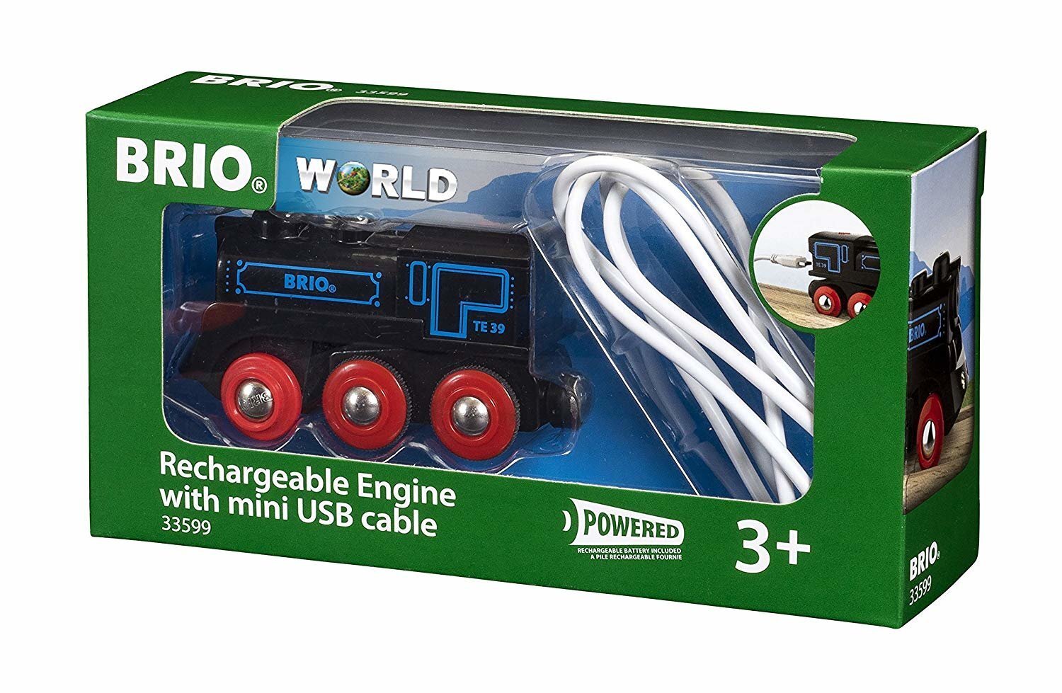 Traukinys su pakraunamu varikliu ir USB kabeliu Brio Railway, 33599 цена и информация | Žaislai berniukams | pigu.lt