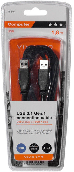 Vivanco USB-A – USB-A, 1.8 m цена и информация | Kabeliai ir laidai | pigu.lt