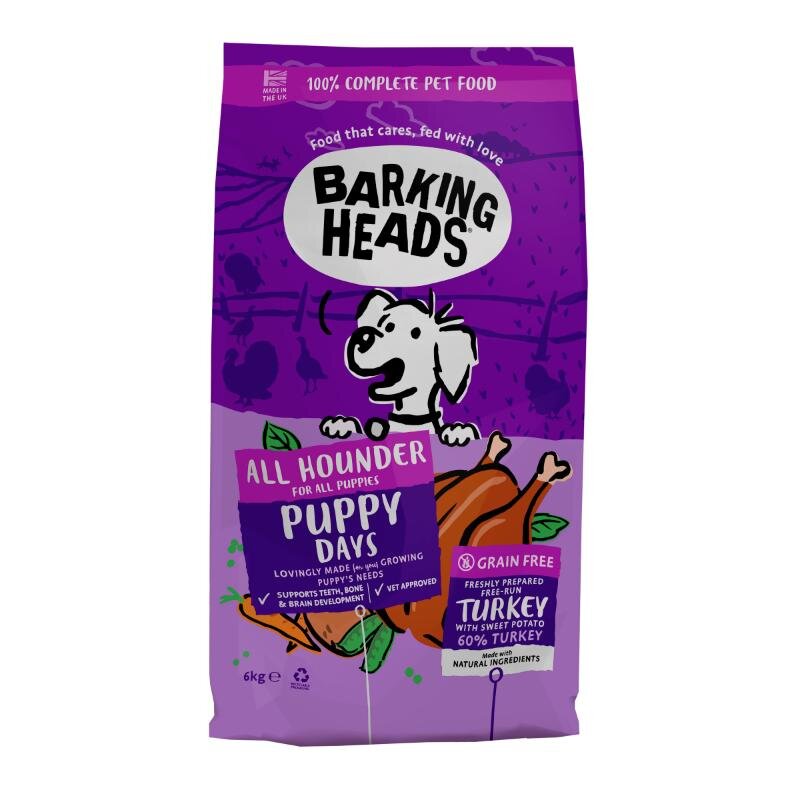 Barking heads augantiems šuniukams su vištiena ir lašiša Puppy Days, 6kg kaina ir informacija | Sausas maistas šunims | pigu.lt