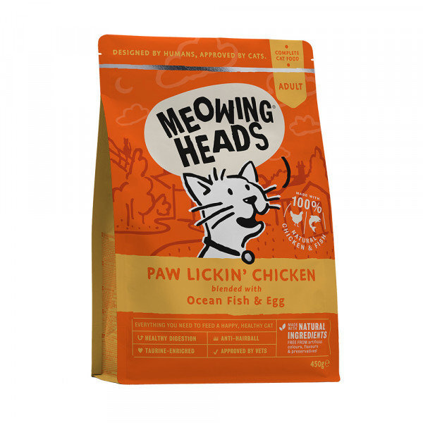 Meowing Heads su vištiena Paw Lickin Chicken 450 g kaina ir informacija | Sausas maistas katėms | pigu.lt