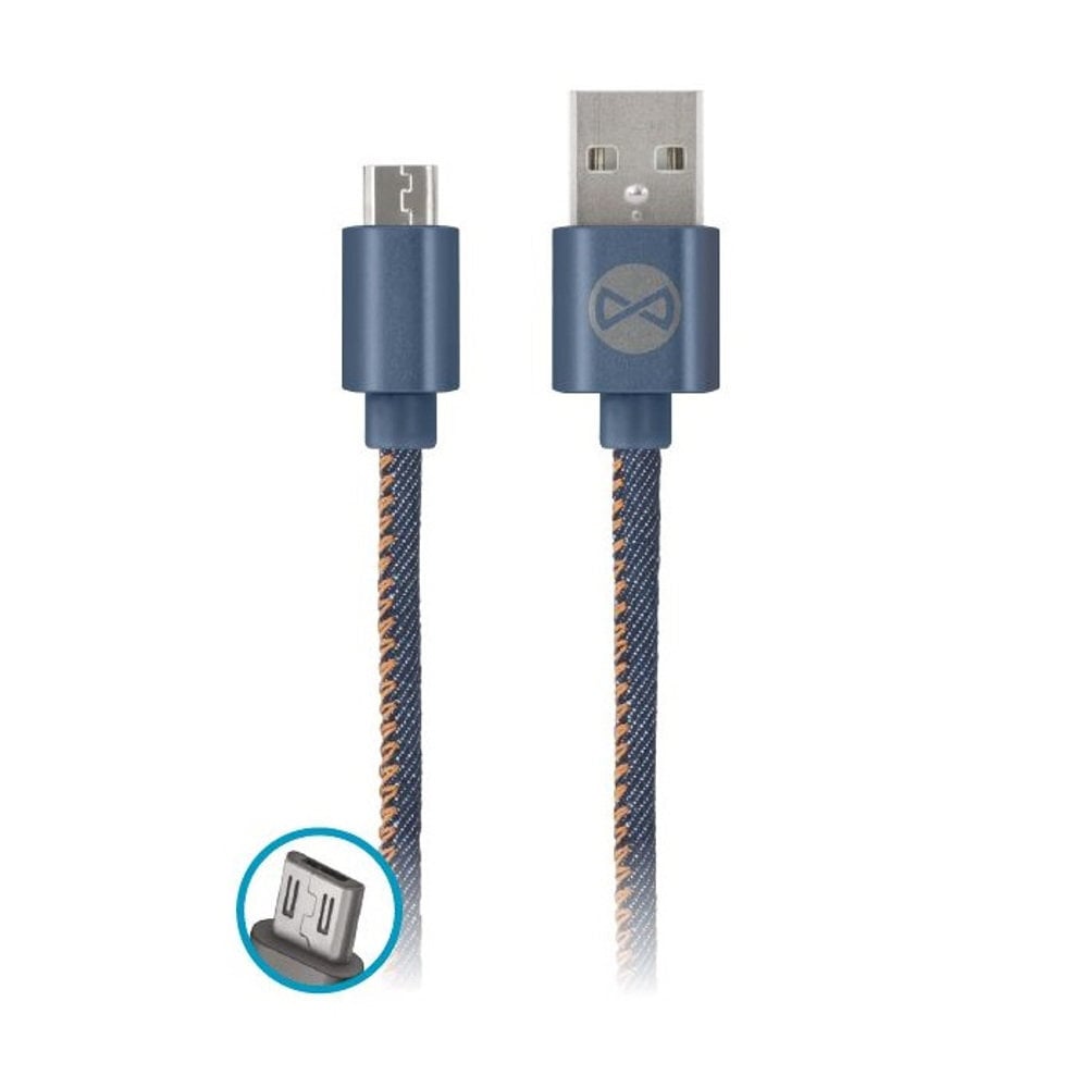 Forever micro USB cable jeans, 1m 2A kaina ir informacija | Laidai telefonams | pigu.lt