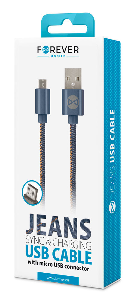 Forever micro USB cable jeans, 1m 2A цена и информация | Laidai telefonams | pigu.lt