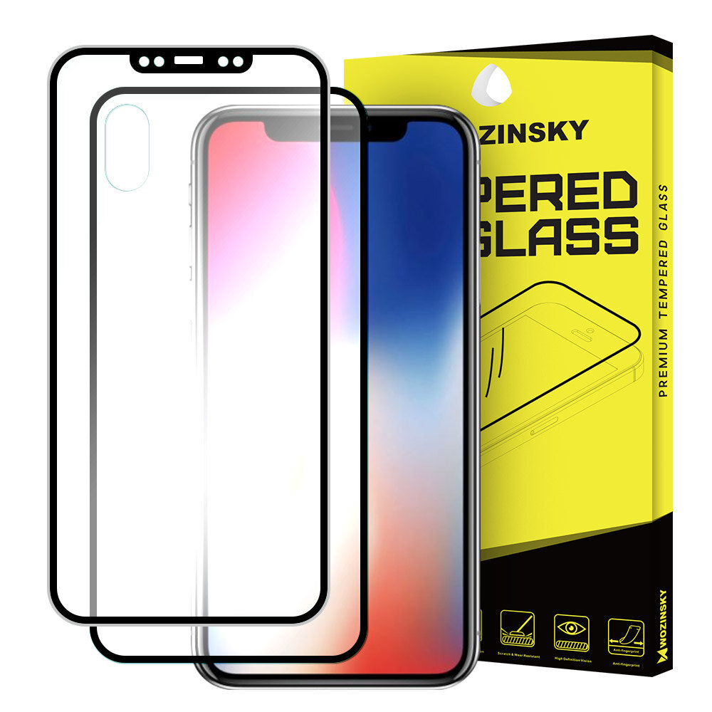 Wozinsky grūdintas stiklas su apsauga dangteliui skirtas iPhone XS / X , Juodas kaina ir informacija | Apsauginės plėvelės telefonams | pigu.lt