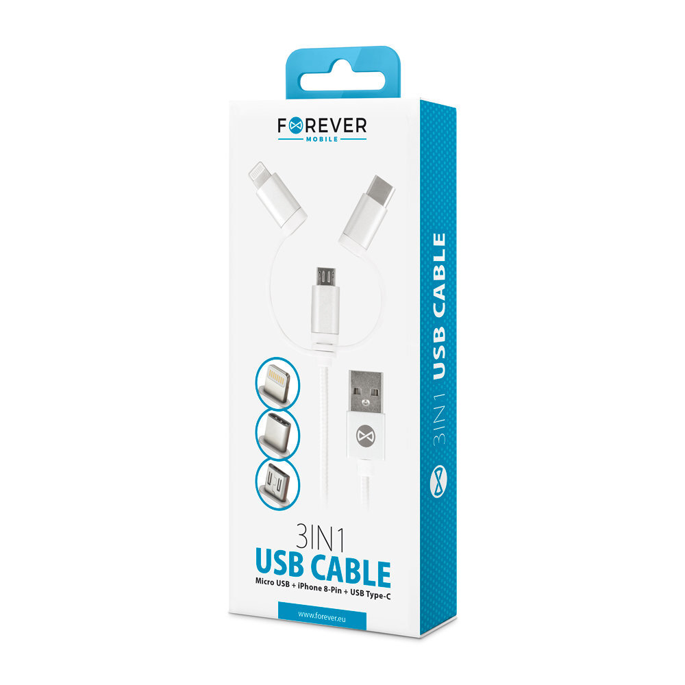 Forever 3in1, USB C, Lightning, USB Micro A, 1 m цена и информация | Laidai telefonams | pigu.lt