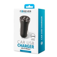 Forever CC-03 car charger (dual USB | 2,4 A) + 3in1 cable (microUSB + iPhone + Type-C) цена и информация | Зарядные устройства для телефонов | pigu.lt