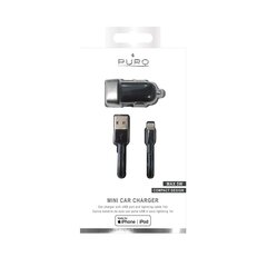 Puro Mini Car Charger +  Lightning MFI cable (1 m) black цена и информация | Зарядные устройства для телефонов | pigu.lt