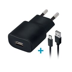 Forever TC-01 charger 1x USB 2A black + USB-C cable цена и информация | Зарядные устройства для телефонов | pigu.lt