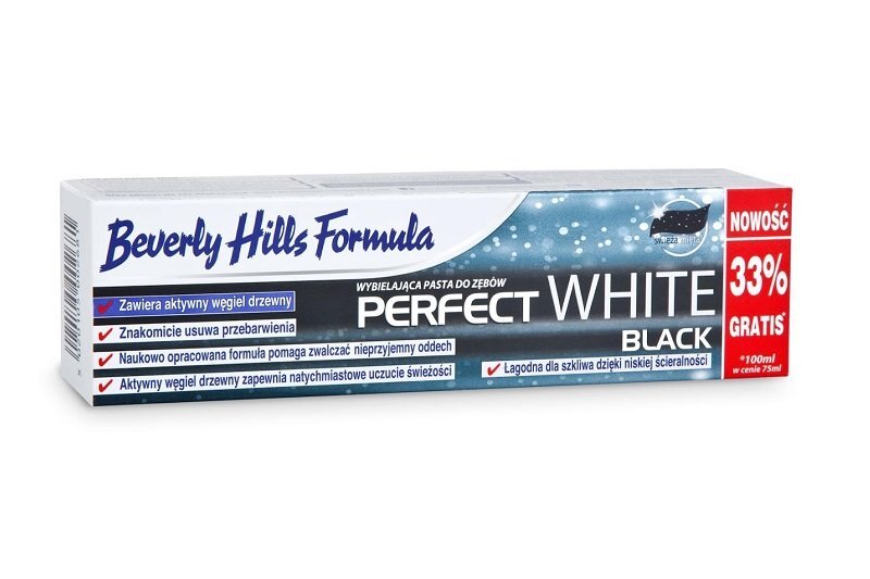 Balinamoji dantų pasta Beverly Hills Perfect White Black 100 ml kaina ir informacija | Dantų šepetėliai, pastos | pigu.lt