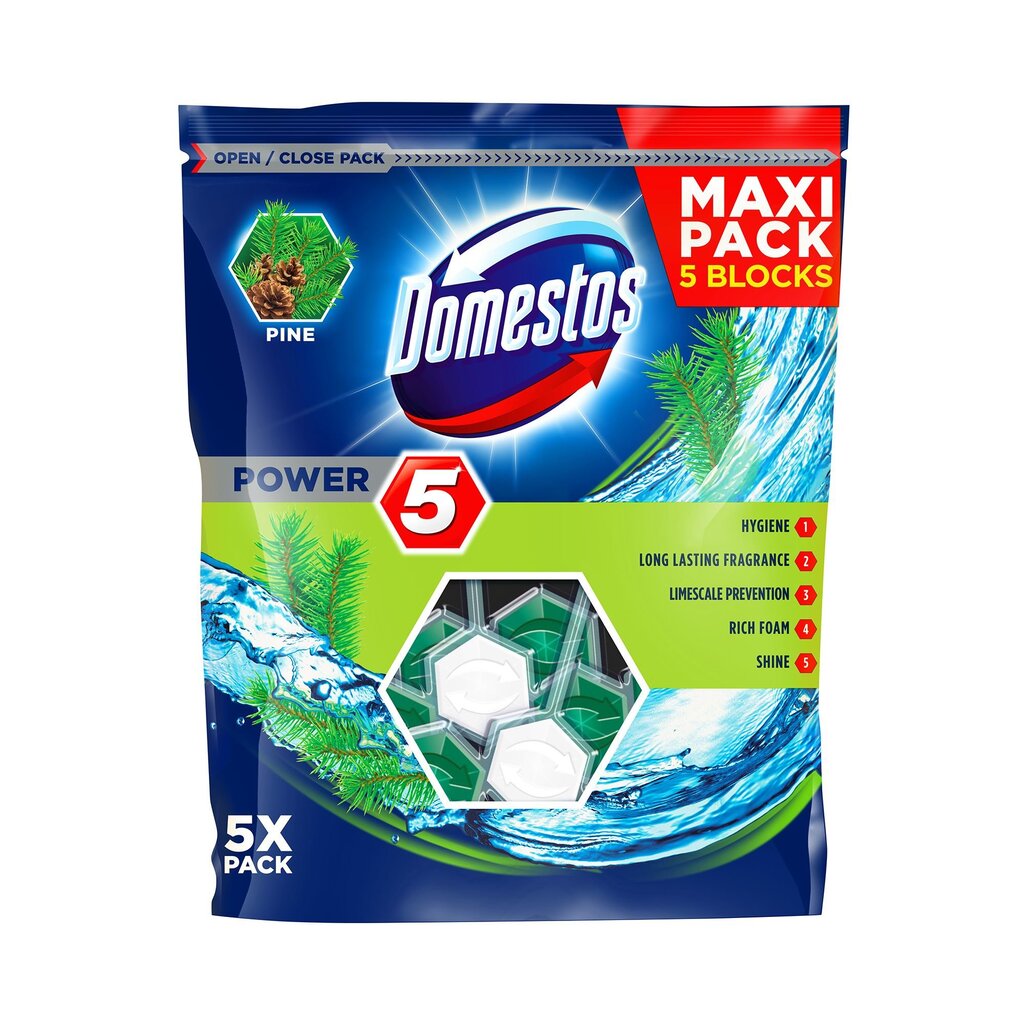 Domestos WC valiklis - gaiviklis Power Maxi, 5x55g kaina ir informacija | Valikliai | pigu.lt