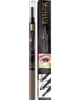 Antakių pieštukas Eveline Brow Multifunction Styler 3 in 1 02 Dark Brown 1 vnt. kaina ir informacija | Antakių dažai, pieštukai | pigu.lt