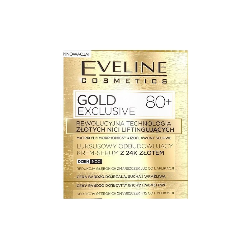 Regeneruojantis kremas-serumas itin brandžiai odai su aukso dalelėmis Eveline Gold Exclusive 80+ 50 ml цена и информация | Veido kremai | pigu.lt