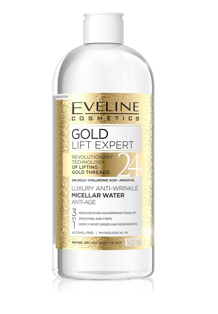 Micelinis vanduo su aukso dalelėmis Eveline Gold Lift Expert 500 ml kaina ir informacija | Veido prausikliai, valikliai | pigu.lt