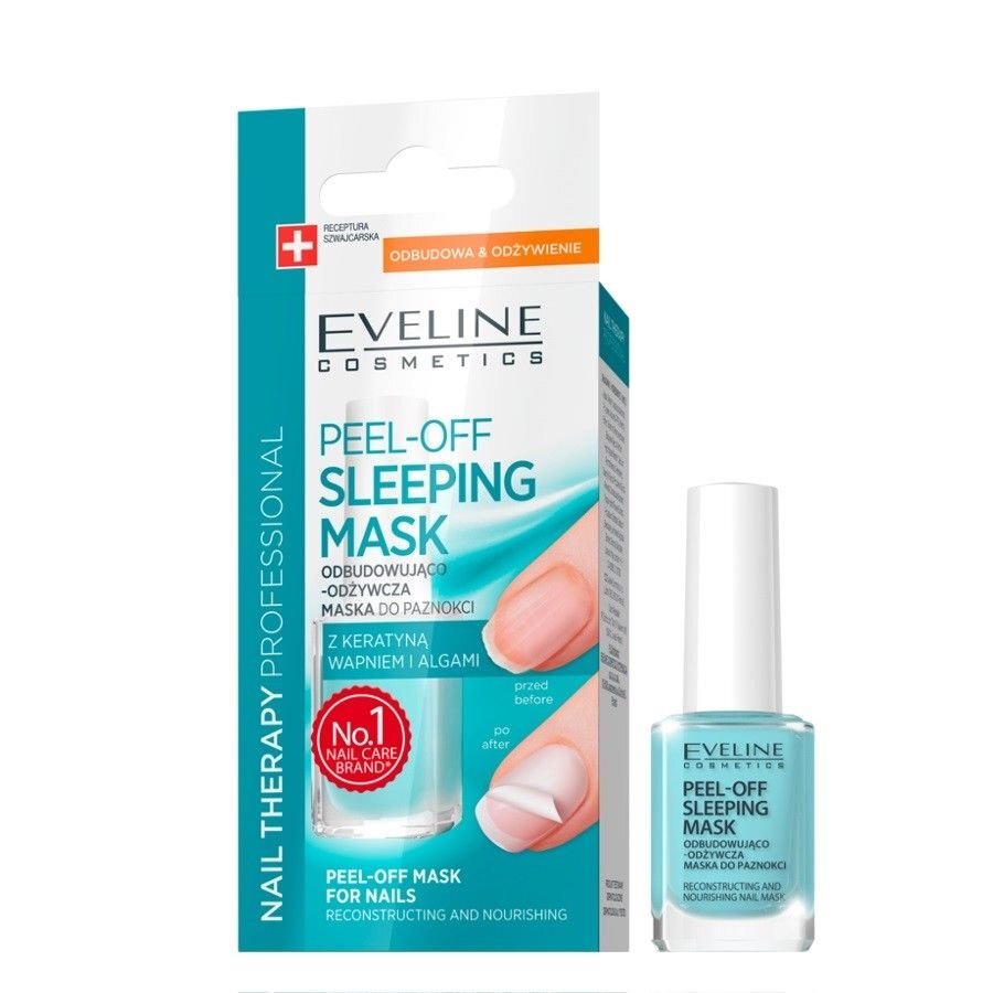 Maitinamoji kaukė nagams su keratinu, kalciu ir jūros dumbliais Eveline Nail Therapy Peel-Off Sleeping Mask 12 ml kaina ir informacija | Nagų lakai, stiprintojai | pigu.lt