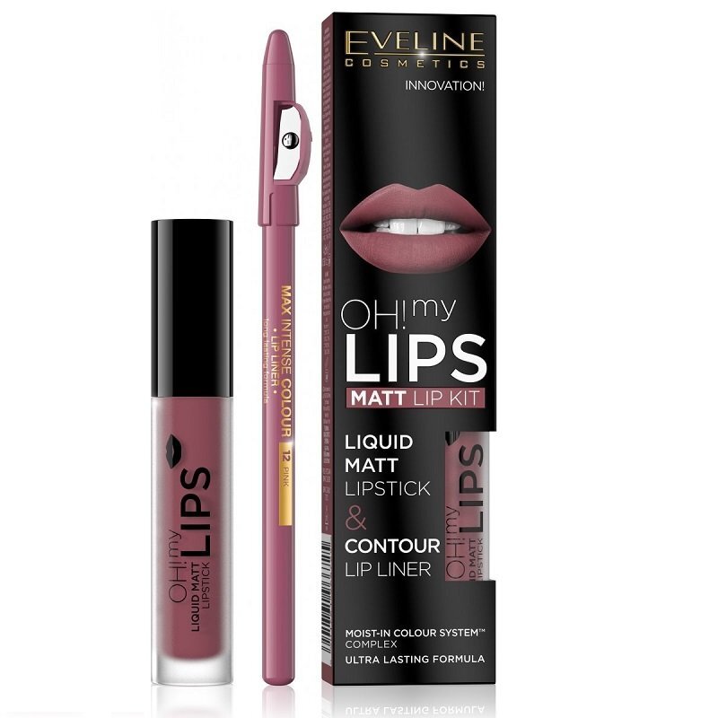 Rinkinys Eveline Oh My Lips Liquid Matt 06 Cashmere Rose: lūpų dažai 4.5 ml + lūpų kontūro pieštukas 1 vnt. kaina ir informacija | Lūpų dažai, blizgiai, balzamai, vazelinai | pigu.lt