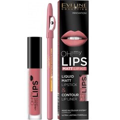 Rinkinys Eveline Oh My Lips Liquid Matt 07 Baby Nude: lūpų dažai 4.5 ml + lūpų kontūro pieštukas 1 vnt. цена и информация | Помады, бальзамы, блеск для губ | pigu.lt