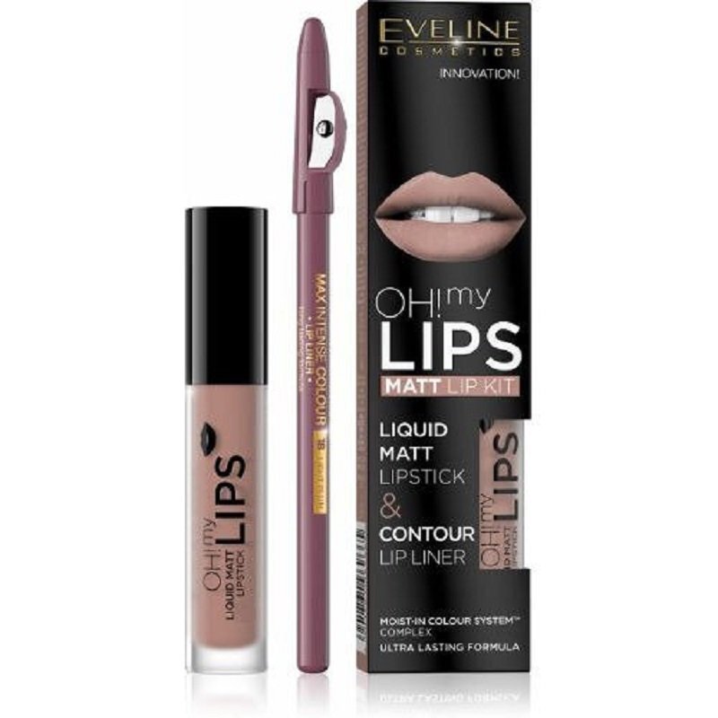 Rinkinys Eveline Oh My Lips Liquid Matt 08 Lovely Rose: lūpų dažai 4.5 ml + lūpų kontūro pieštukas 1 vnt. цена и информация | Lūpų dažai, blizgiai, balzamai, vazelinai | pigu.lt