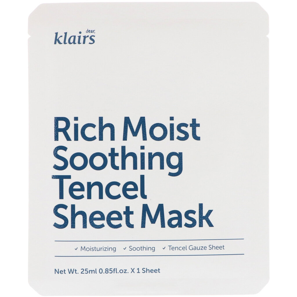 Atkuriamoji veido kaukė Klairs Rich Moist Soothing Tencel 25 ml цена и информация | Veido kaukės, paakių kaukės | pigu.lt