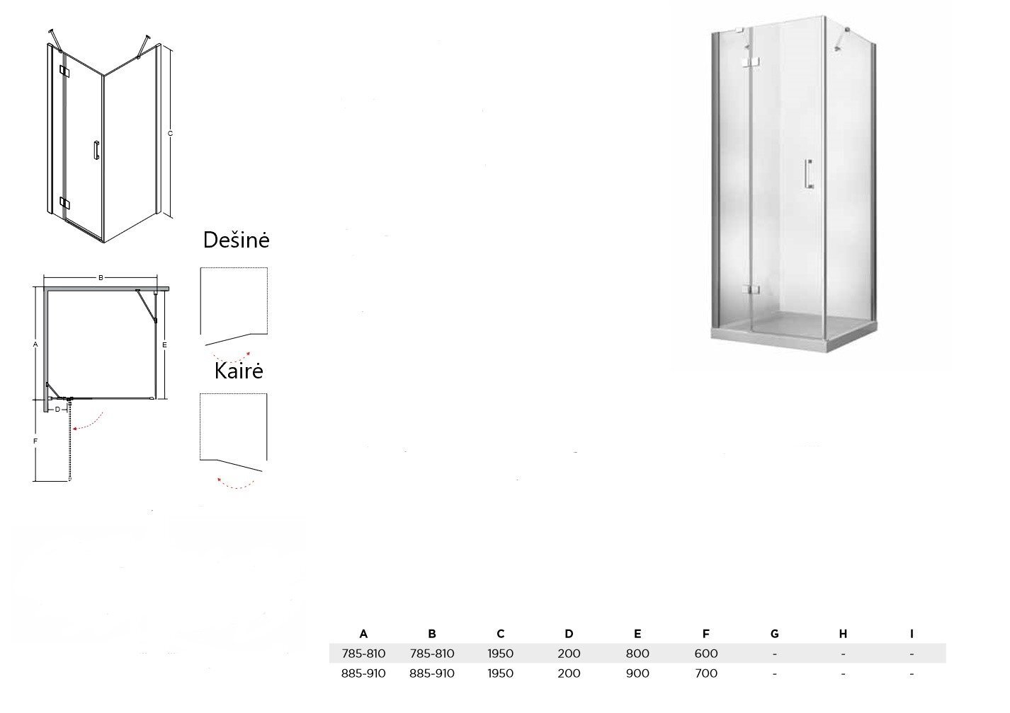 Kvadratinė dušo kabina Besco VIVA, 80,90 x 195 cm kaina ir informacija | Dušo kabinos | pigu.lt