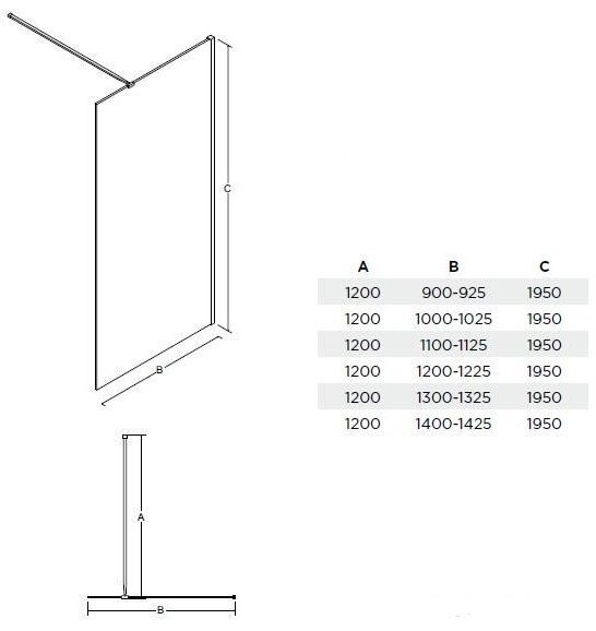 Dušo sienelė Besco Aveo walk-in, 90,100,110,120,130,140x195 cm цена и информация | Dušo durys ir sienelės | pigu.lt