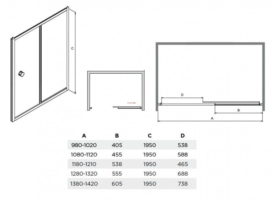 Dušo durys Besco Duo Slide, 100,110,120,130,140 x 195 cm kaina ir informacija | Dušo durys ir sienelės | pigu.lt