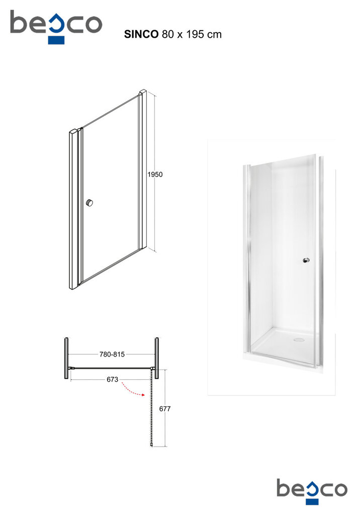 Dušo durys Besco Sinco, 80,90 x 195 cm цена и информация | Dušo durys ir sienelės | pigu.lt