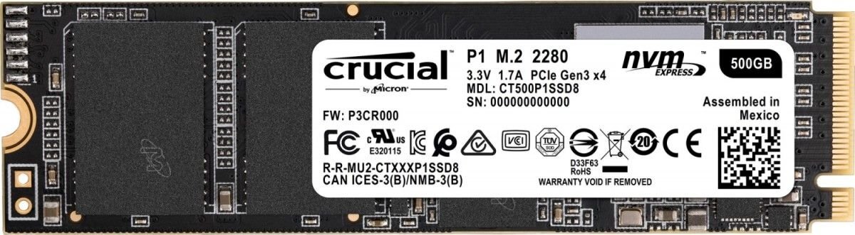 Crucial P1 500GB M.2 PCIe NVMe (CT500P1SSD8) kaina ir informacija | Vidiniai kietieji diskai (HDD, SSD, Hybrid) | pigu.lt