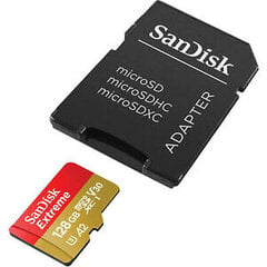 Карта памяти SanDisk microSDXC Extreme 128 ГБ 160/90 МБ / с V30 A2 U3 4K цена и информация | Карты памяти для фотоаппаратов, камер | pigu.lt