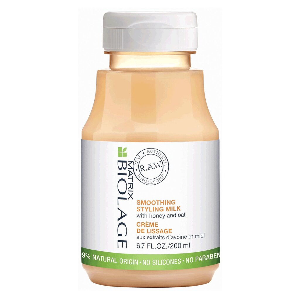 Glotninamasis plaukų pienelis Matrix Biolage RAW Smoothing Styling Milk 200 ml kaina ir informacija | Balzamai, kondicionieriai | pigu.lt