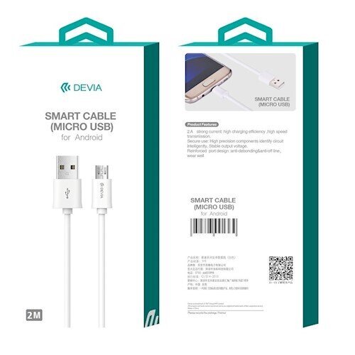 Devia Smart (micro-USB | 2 m) Laidas, Balta kaina ir informacija | Laidai telefonams | pigu.lt