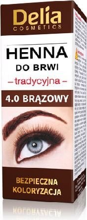 Antakių ir blakstienų dažai Delia Cosmetics Henna Traditional 2 g, 4.0 Brown kaina ir informacija | Antakių dažai, pieštukai | pigu.lt