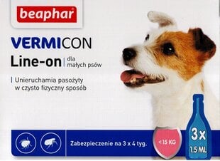 Капли от паразитов для собак Beaphar Vermicon Dog S, <15 кг, 3х1,5 мл цена и информация | Витамины, добавки, средства от паразитов для собак | pigu.lt