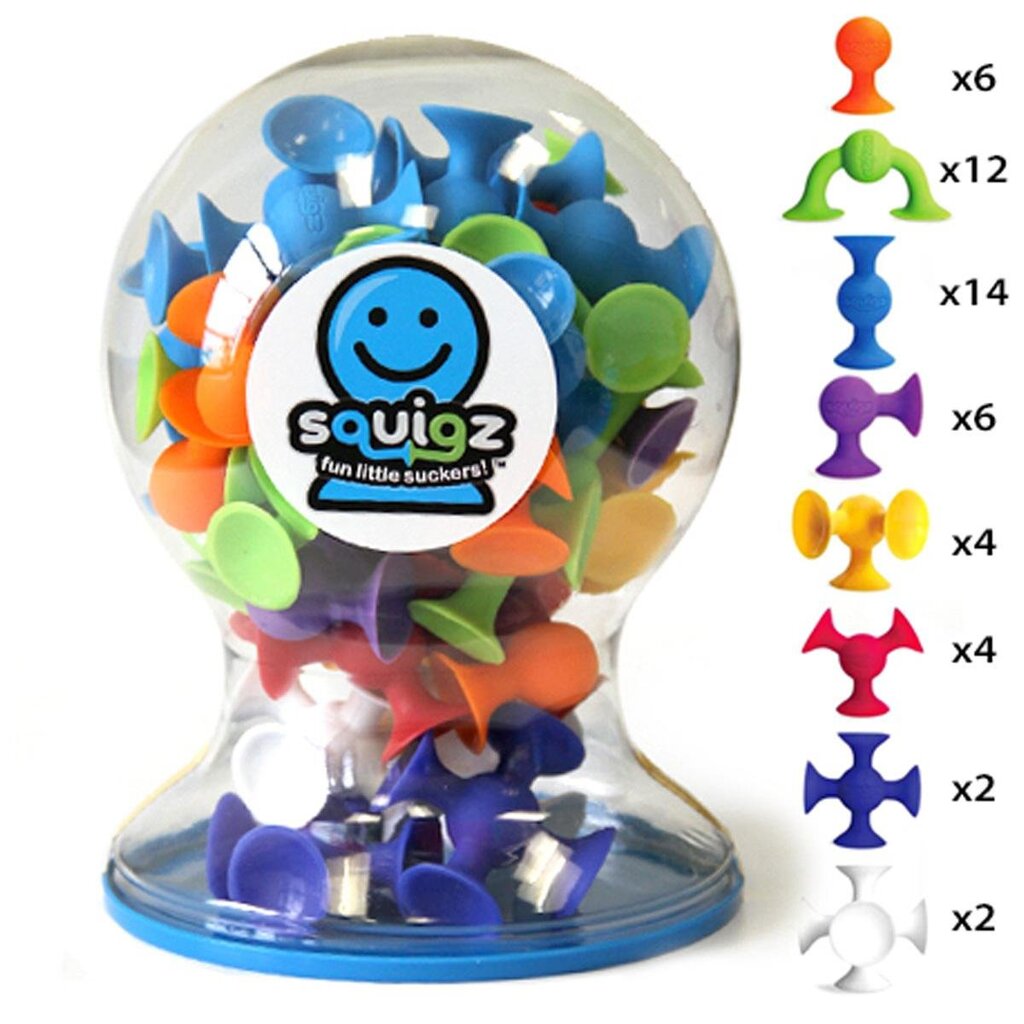 Silikoniniai lipšniukai "Squigz Deluxe" Fat Brain Toys, 50 vnt., 238832 kaina ir informacija | Konstruktoriai ir kaladėlės | pigu.lt