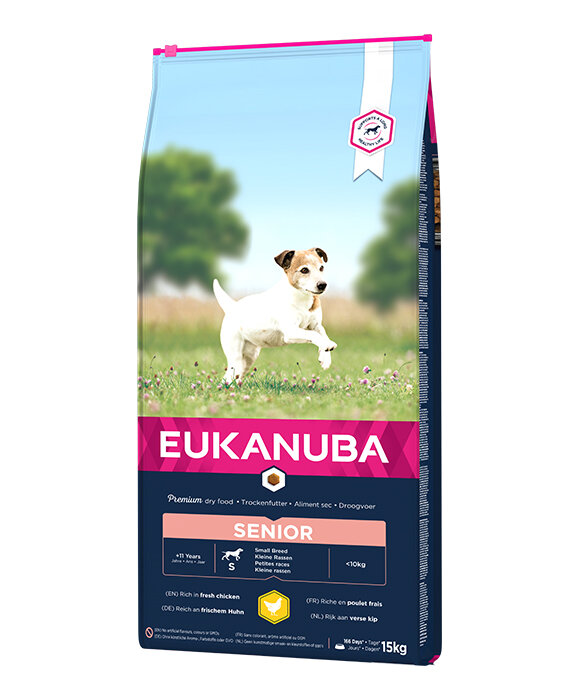 Eukanuba Caring Senior vyresniems mažų veislių šunims su vištiena, 15 kg цена и информация | Sausas maistas šunims | pigu.lt